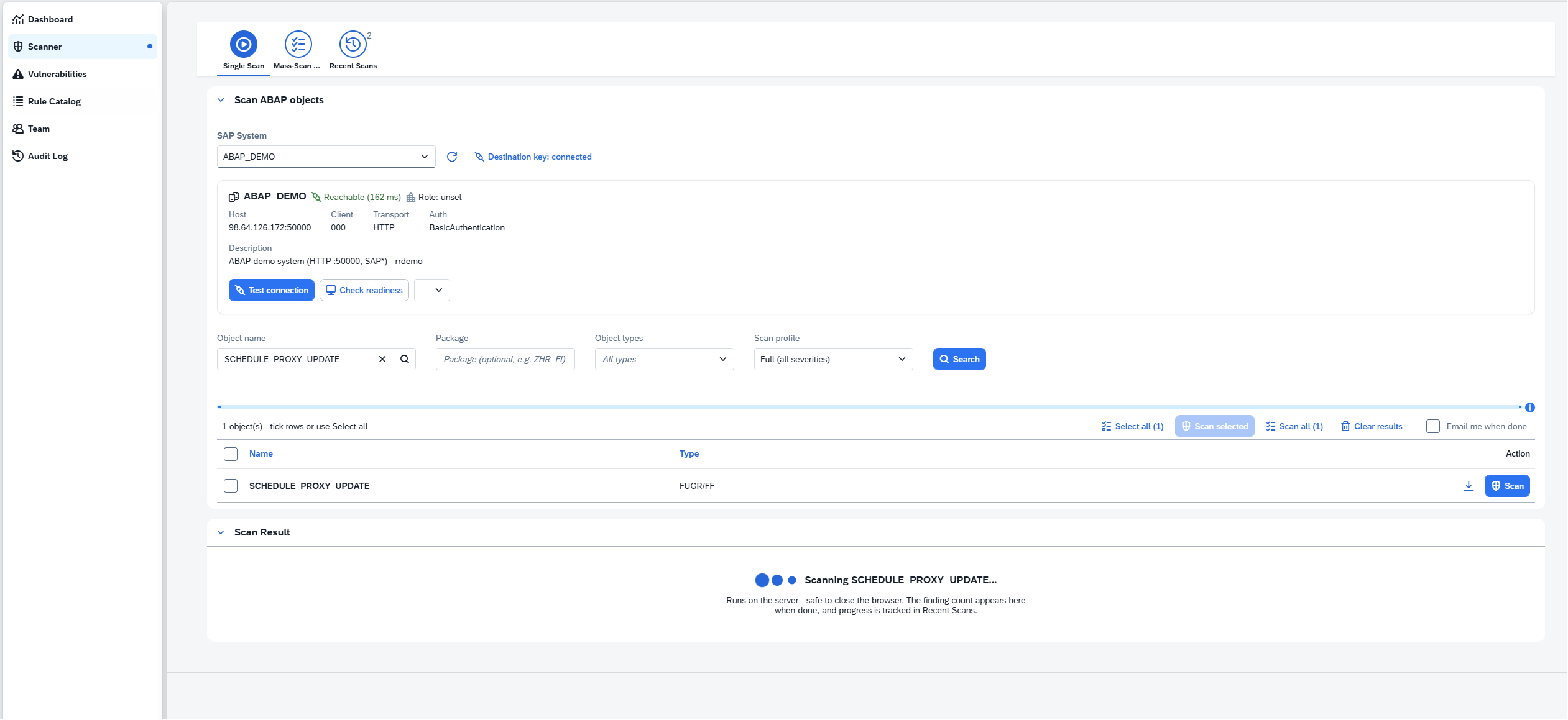 Launch a scan against an SAP system