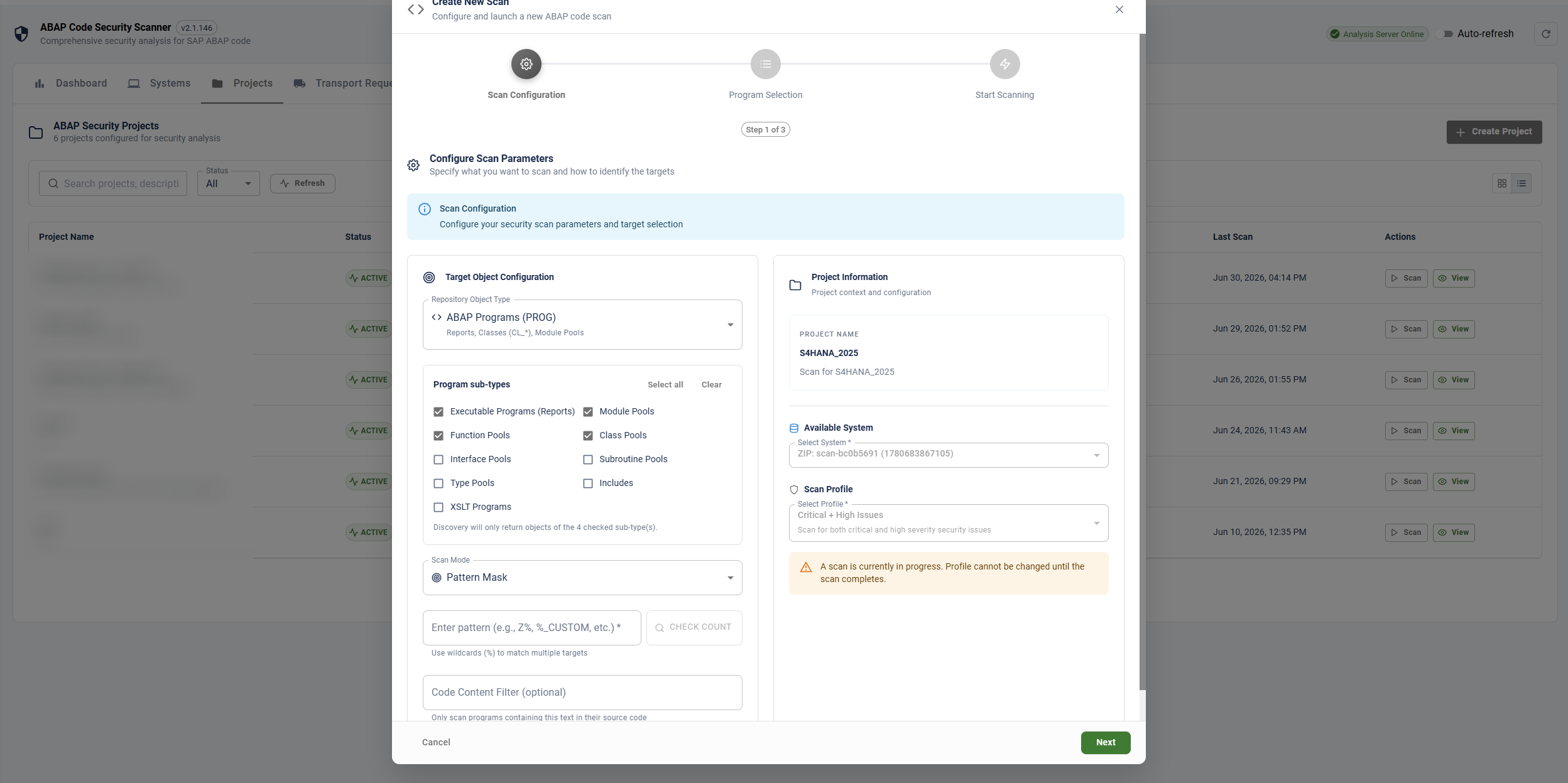 Create a project and run a scan