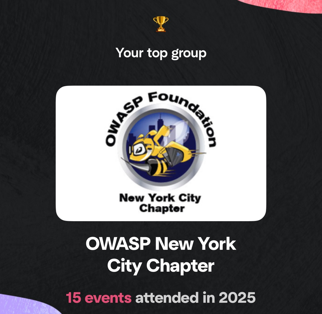 OWASP New York City Chapter Top Meetup Group of 2025 award