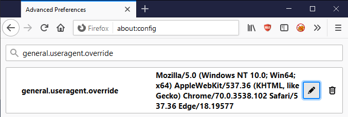 User-Agent configuration preference in Mozilla Firefox